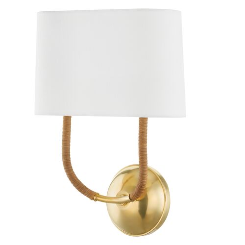 Tenley Rattan Wrapped 2-Light Wall Sconce, Natural/Aged Brass