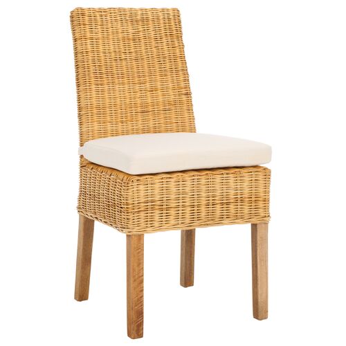S/2 Jenine Rattan Side Chairs with Cushion, Natural