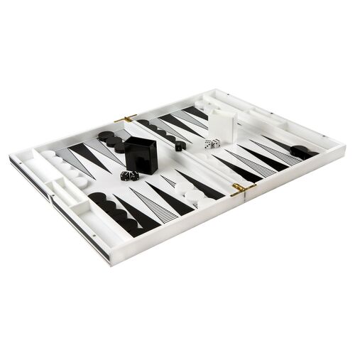 Lucite 18" Backgammon Set, Black/White~P77640725