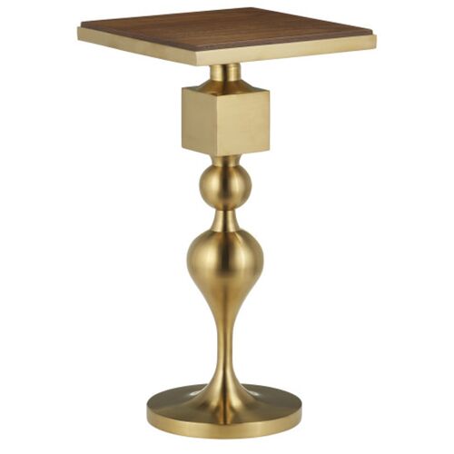 Maeve Steel Accent Table, Brushed Brass/Walnut