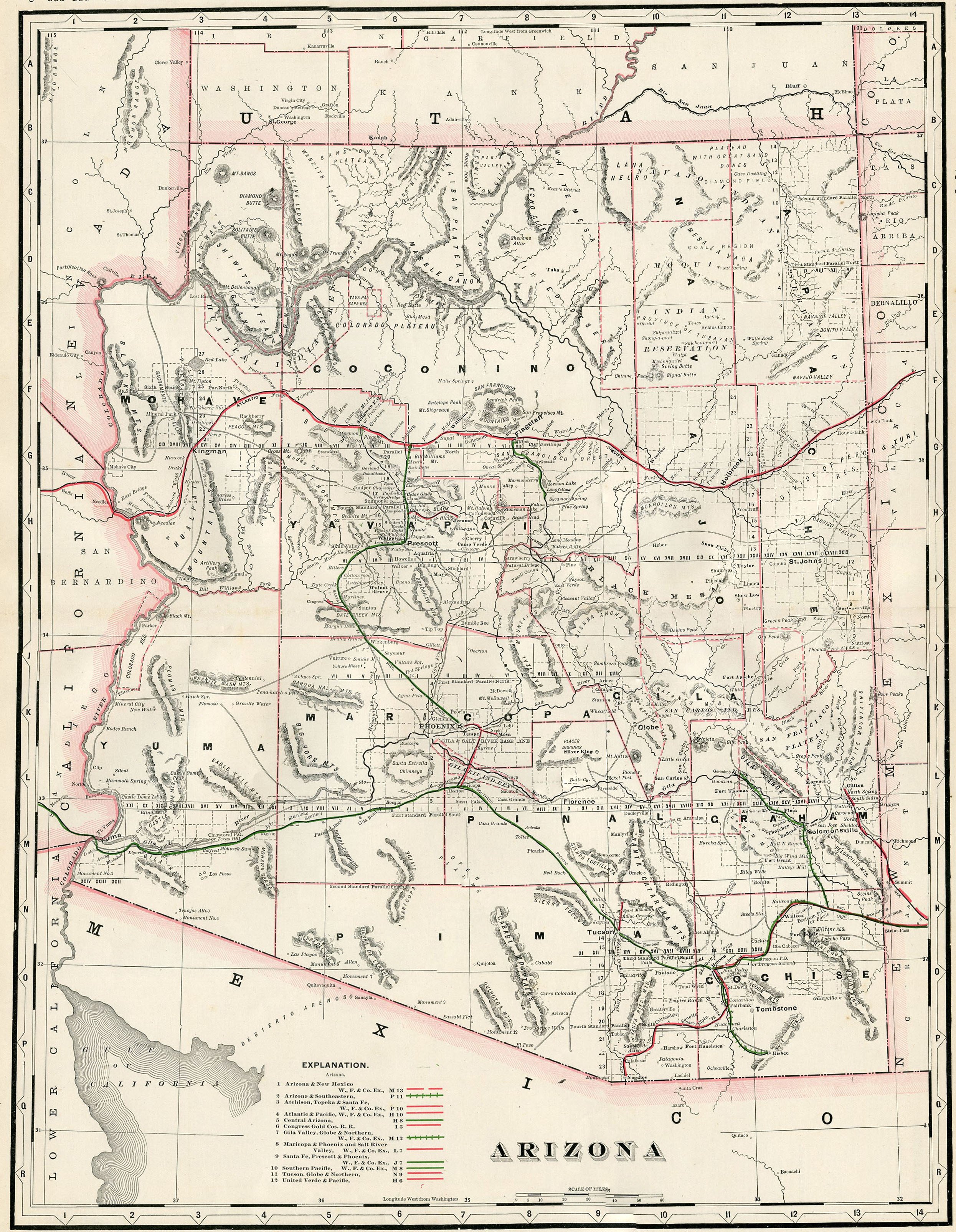 Arizona Railroad Map, 1897~P77552949