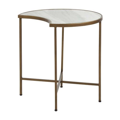 Sibyl Moon Marble Side Table, Green/Brass~P77606248