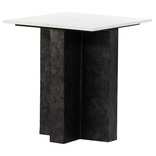 Sebbie Marble End Table, Black/White~P77630300