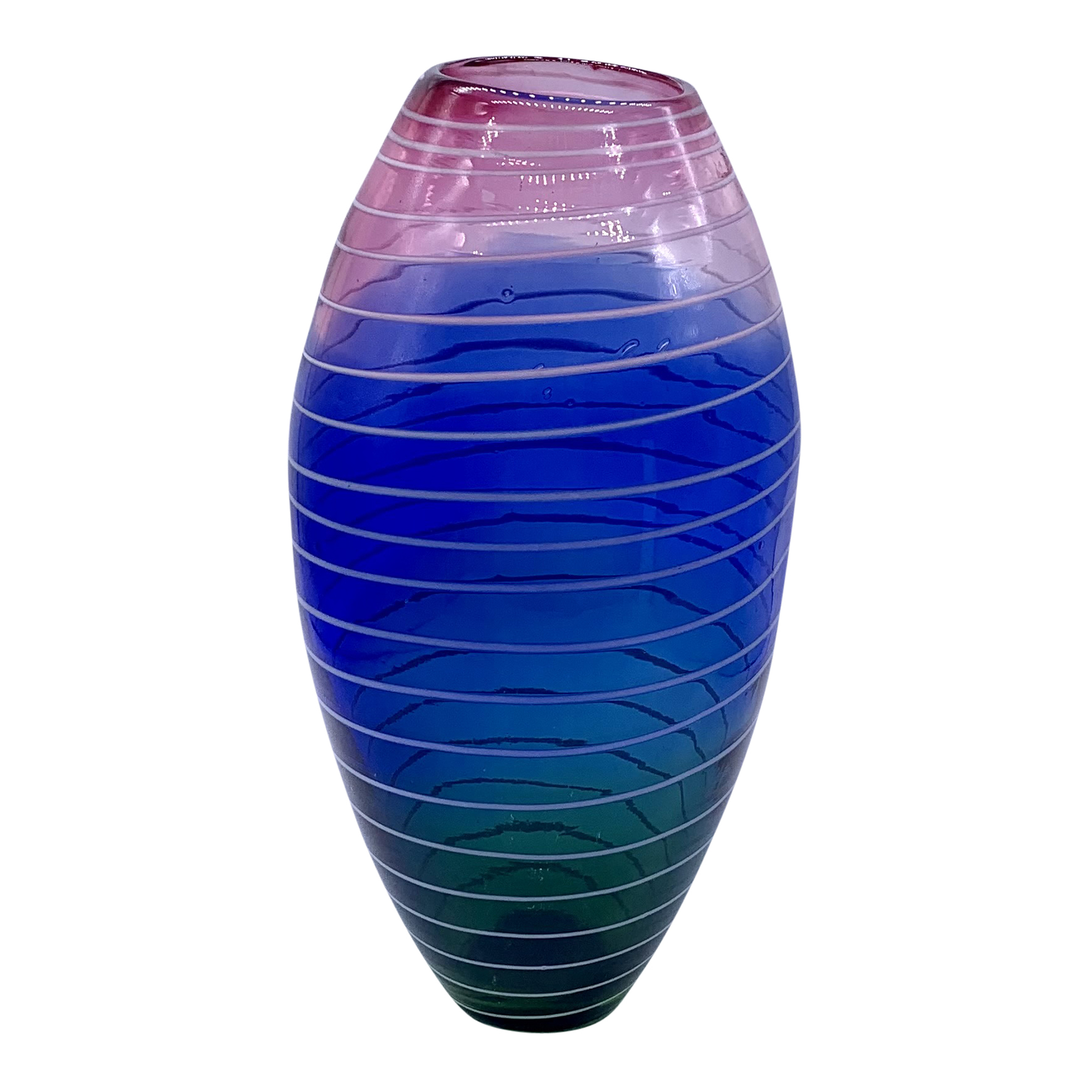 C. 1980s Tall Variegated Art Glass Vase~P77641332