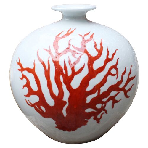 10" Pomegranate Vase, Orange/White~P77266932