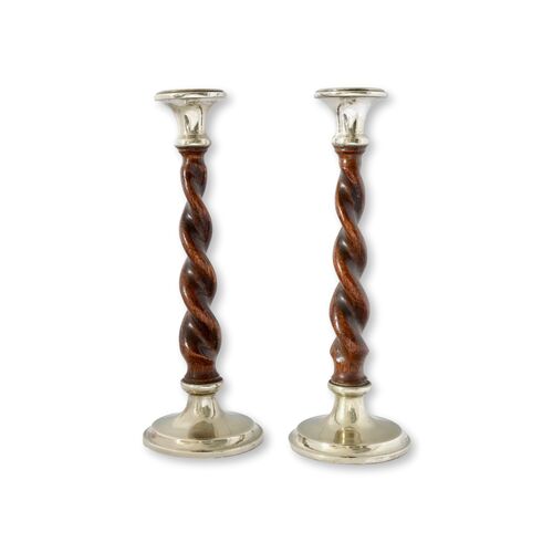 Silver & Oak Twist Candlesticks Silver & Oak Twist Candlesticks