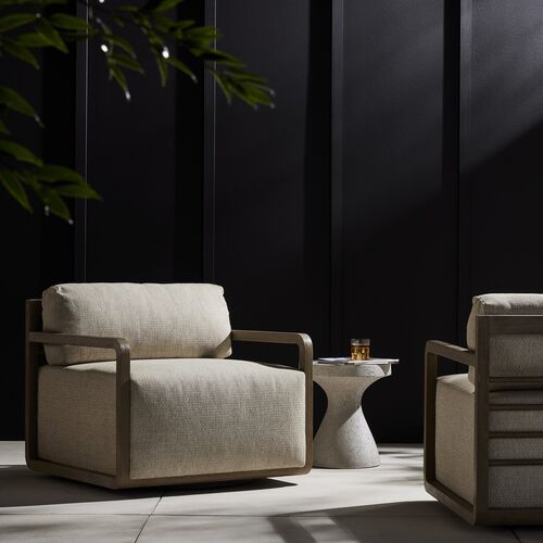 Acadia Outdoor Swivel Chair, Washed Brown Teak/Sand