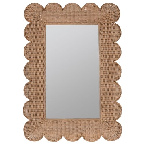 Bailey Scallop Rattan Wall Mirror, Natural~P111114511