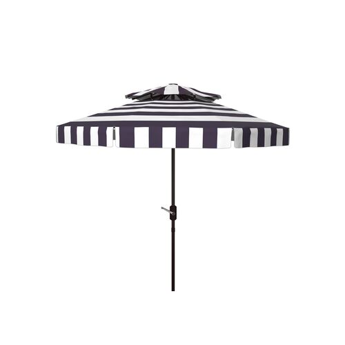 Rita Double-Top Outdoor Patio Umbrella, Navy/White  Stripe~P77647846