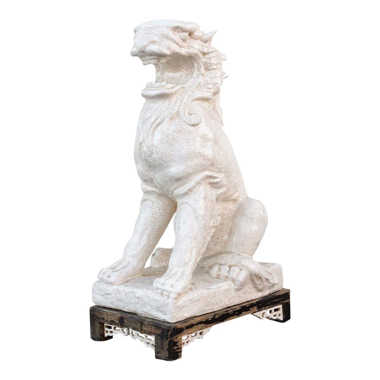 Tall Crackle Porcelain Lion on Stand~P77687328