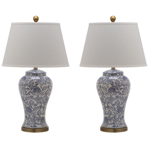 S/2 Spring Blossom Table Lamps, Blue~P46315472