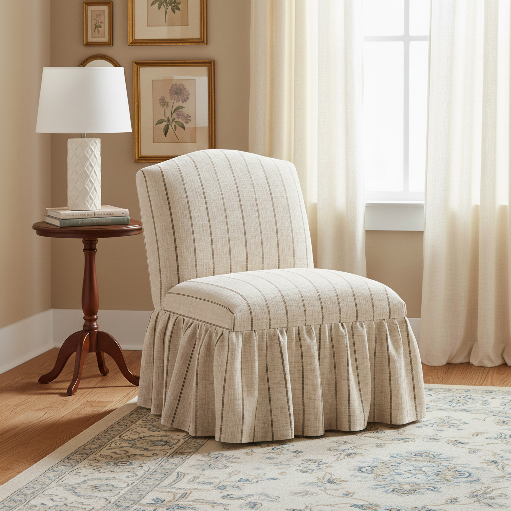 Maggie Ruffle Slipper Chair, Pinstripe | One Kings Lane