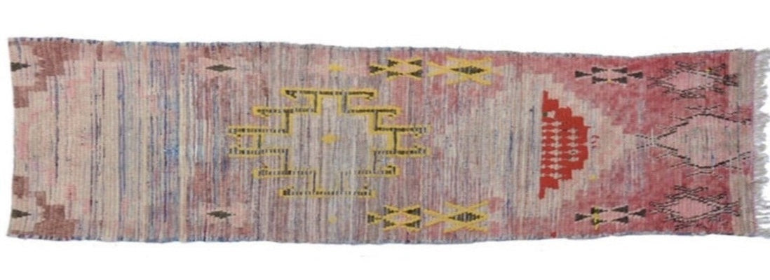 Midcentury PInk Wool Tribal Runner~P77665440