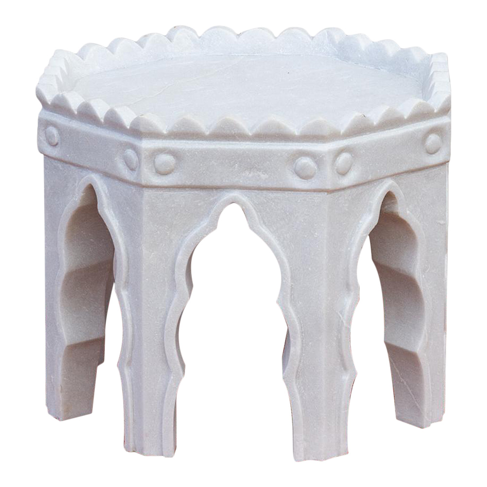 Carved White Marble Mudejar Side Table~P77658724