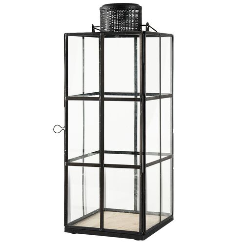 Jorge Metal and Glass Lantern, Black Jorge Metal and Glass Lantern, Black