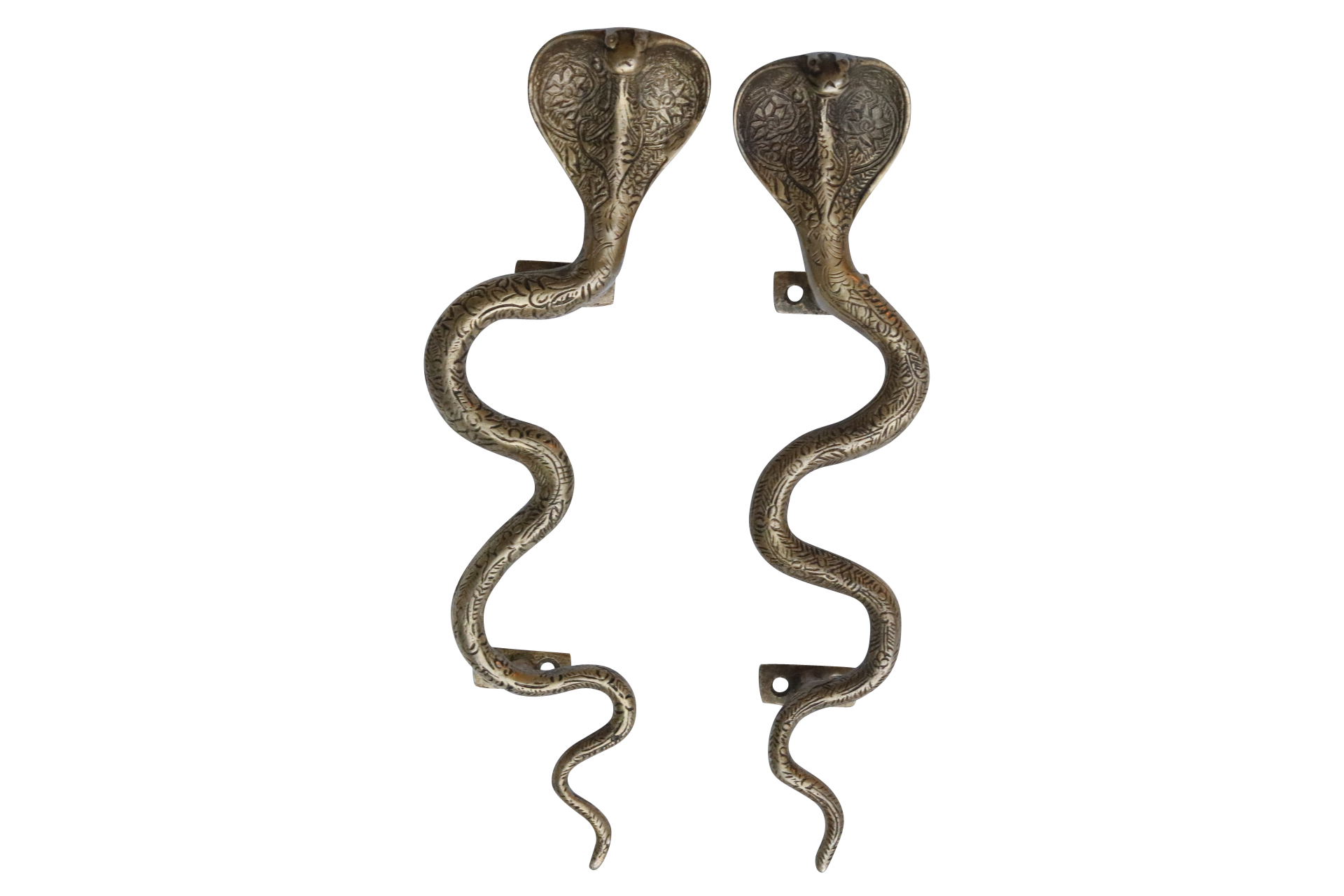 Large Brass Cobra Door Handles - a Pair~P77616053