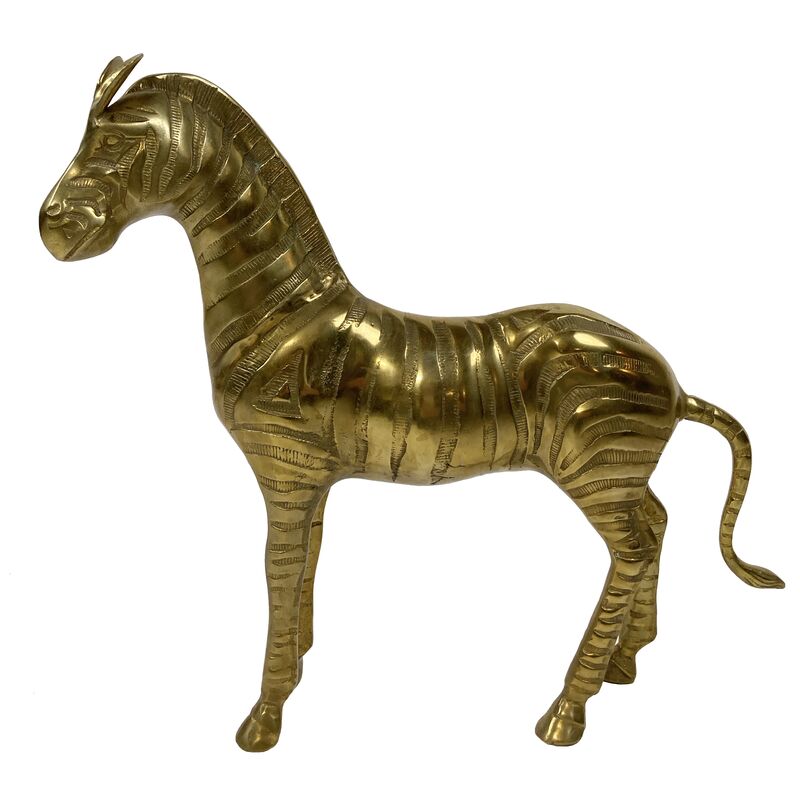 Large Vintage Brass Zebra Figure