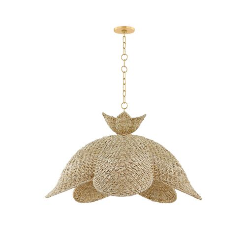 Orsten Pendant, Aged Brass/Light Natural Twisted Palm Leaves