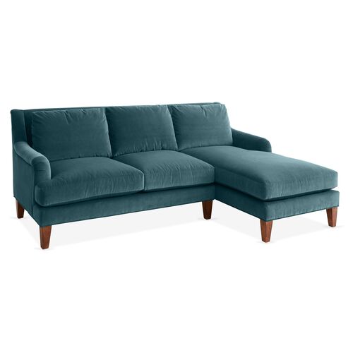 Merrimack Right-Facing Sectional, Teal Velvet~P77429024