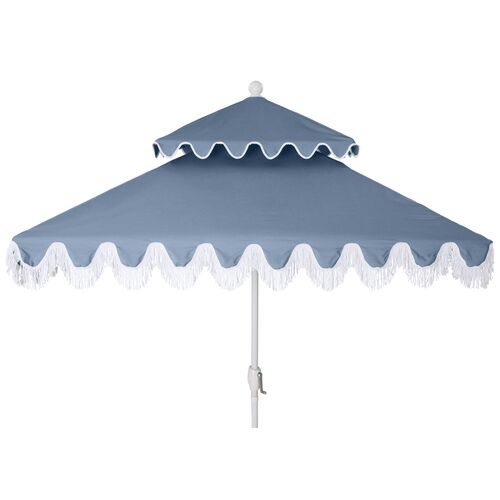 Hannah Two-Tier Square Patio Umbrella, Ocean/White~P77524349