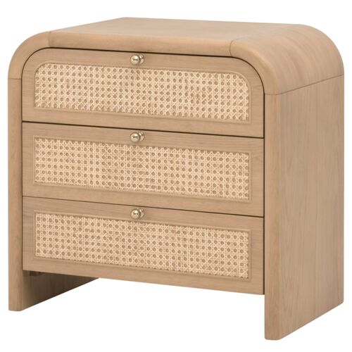 Riviera 3-Drawer Cane Nightstand, Oak