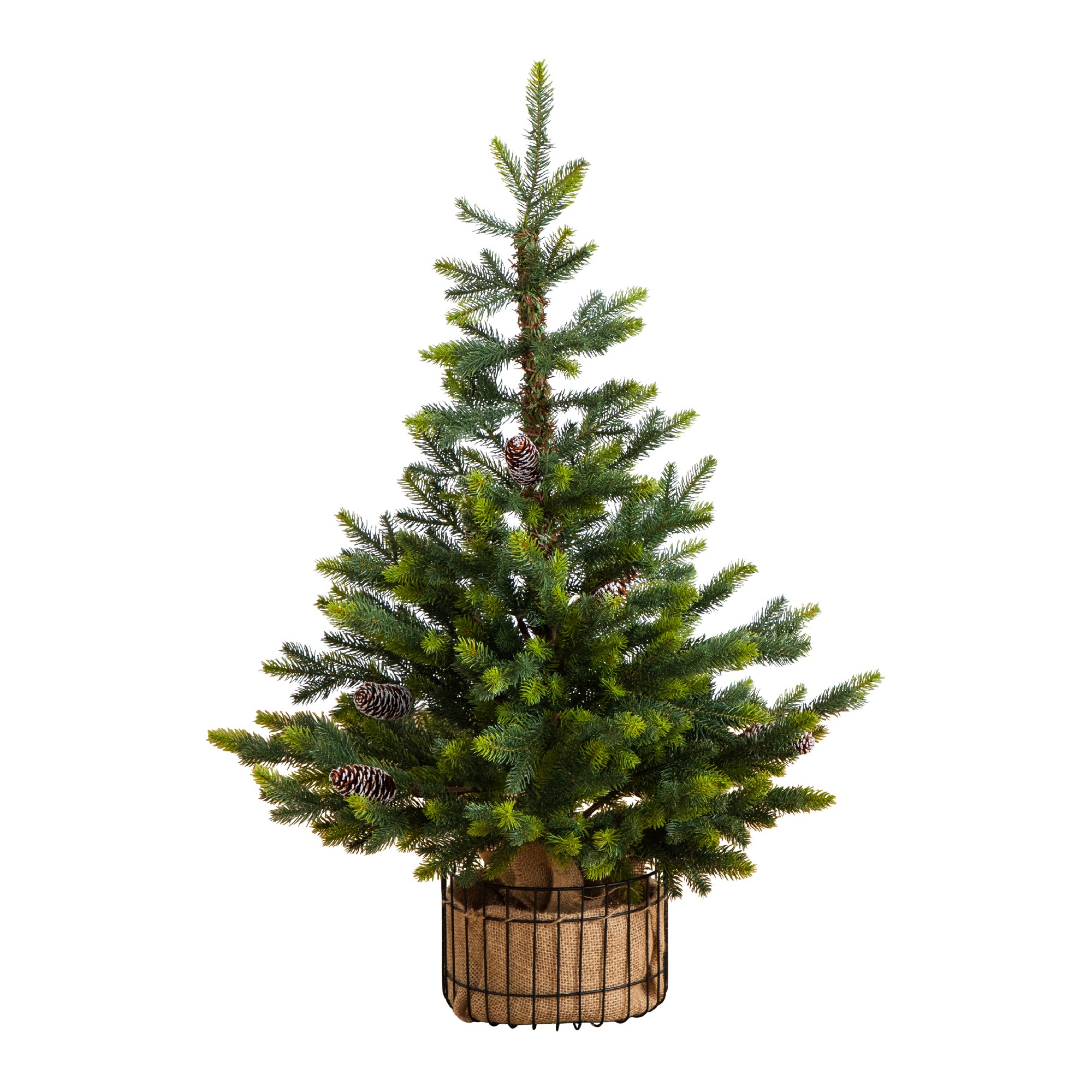 3-ft Balsam Fir Christmas Tree with Pine Cones in Jute Wire Planter