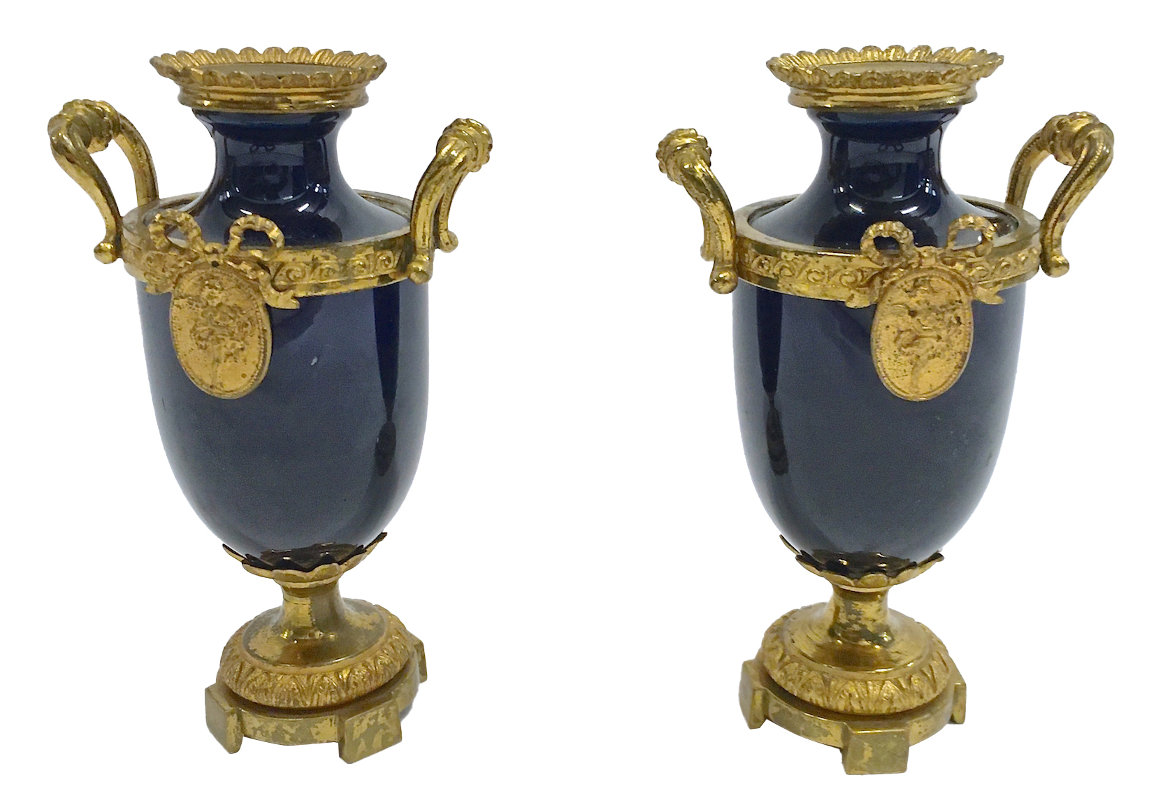 Old Paris Gilt & Glass Vases, S/2~P77662577