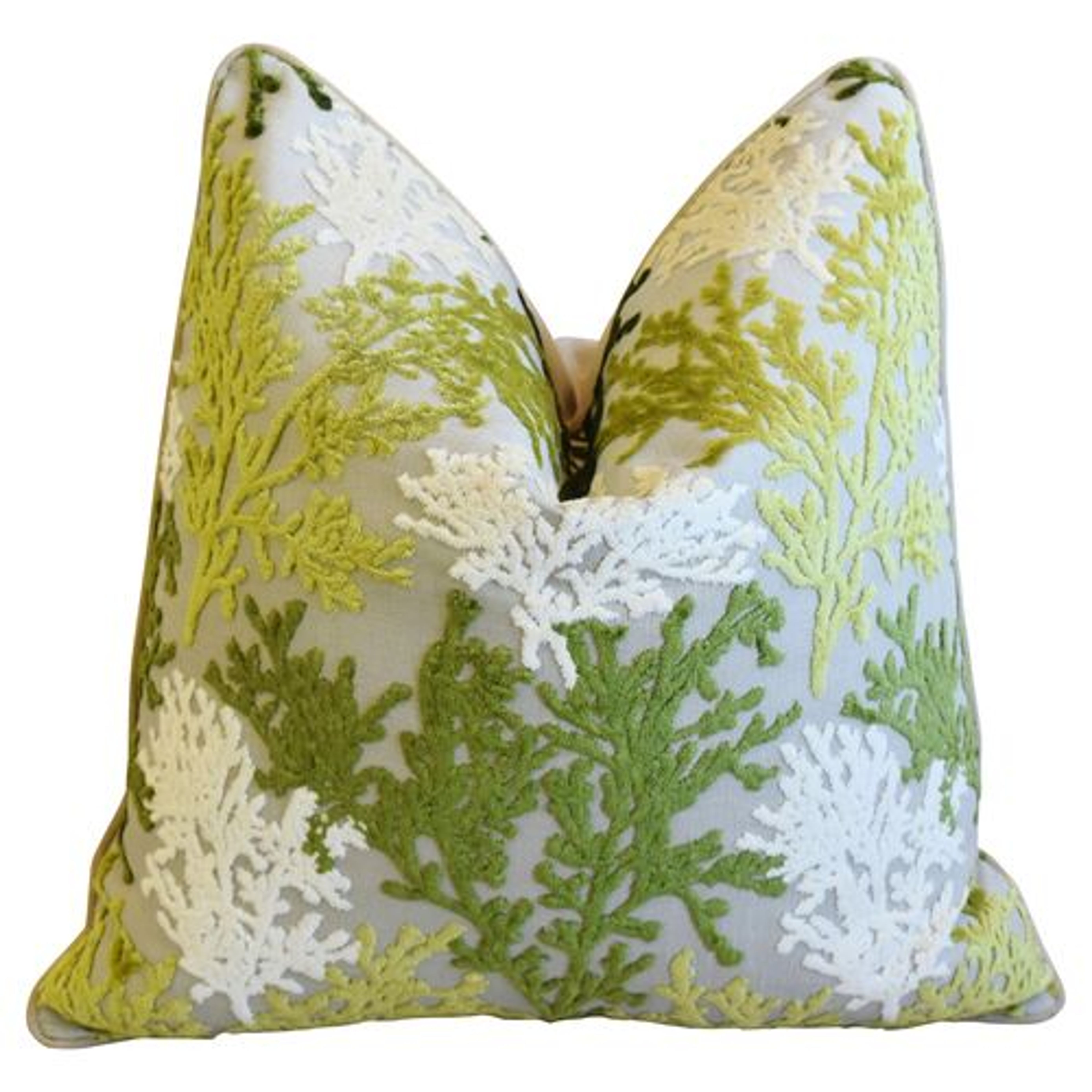 Green & White Coral Cut-Velvet Pillow~P77644442