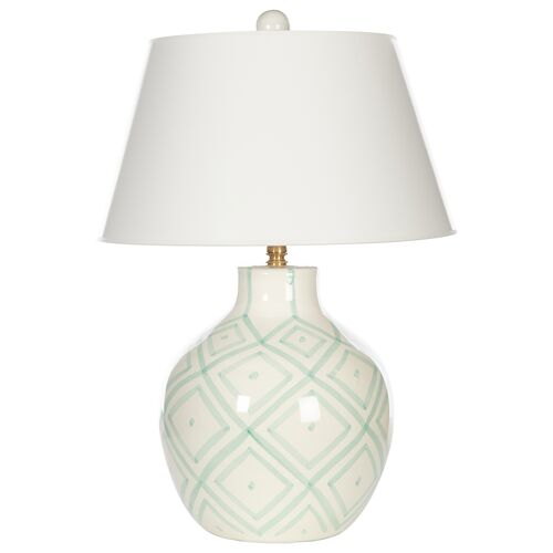 Melea Markell Aqua Prism Ceramic Table Lamp, White/Green