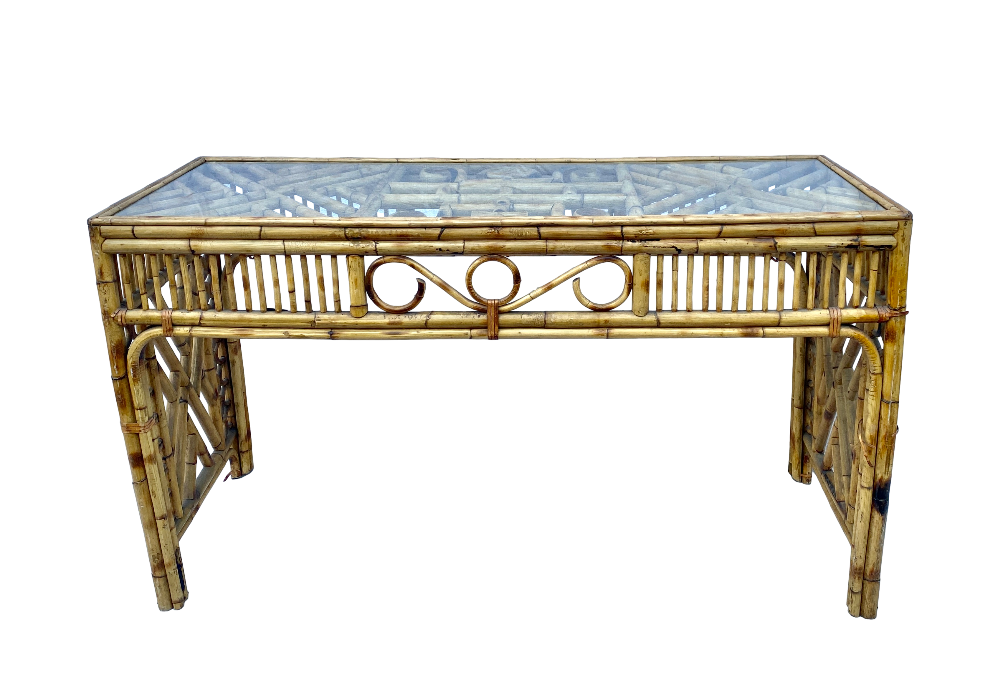 Chinoiserie Bamboo & Glass Console Table~P77702124