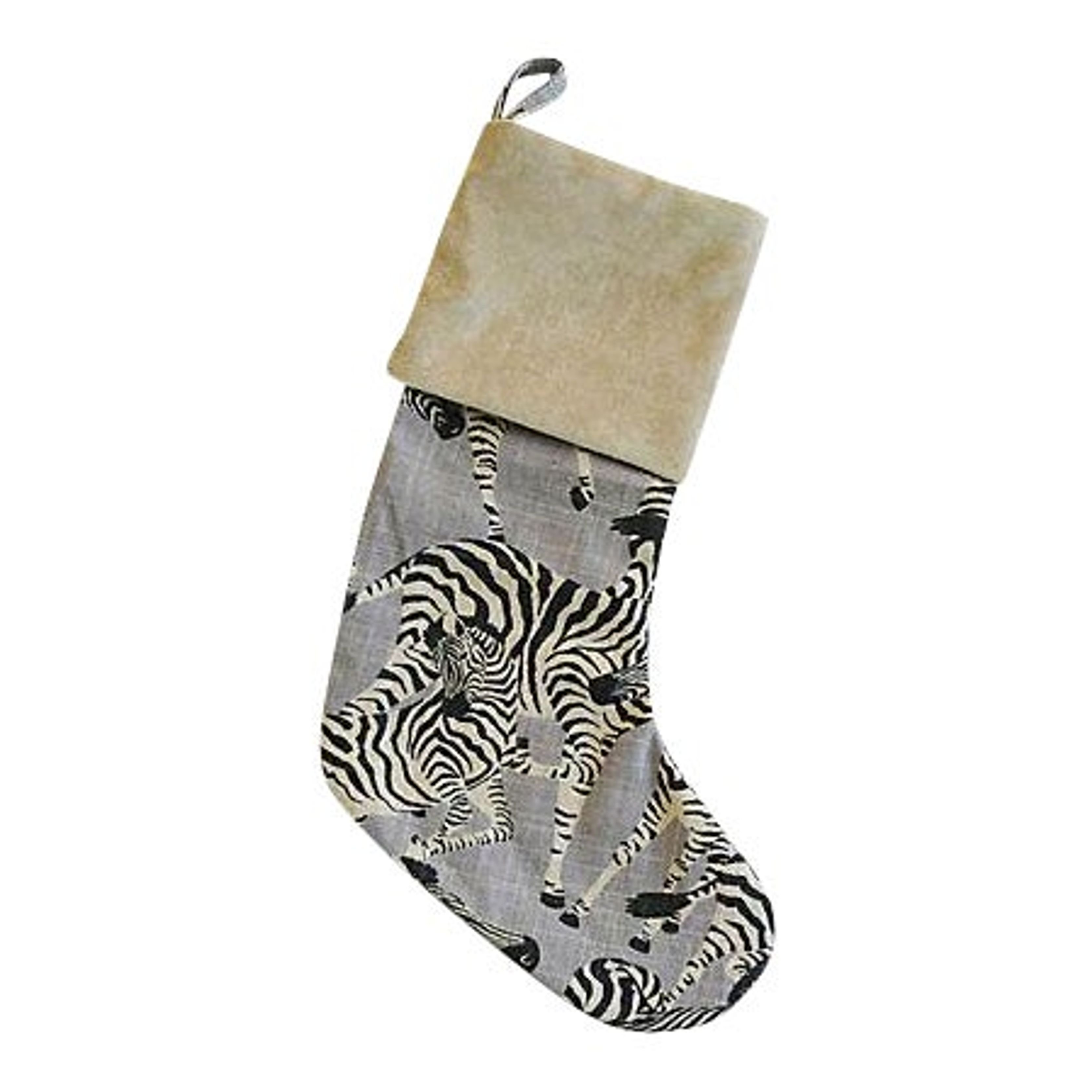 Zebra Linen & Velvet Christmas Stocking~P77554115