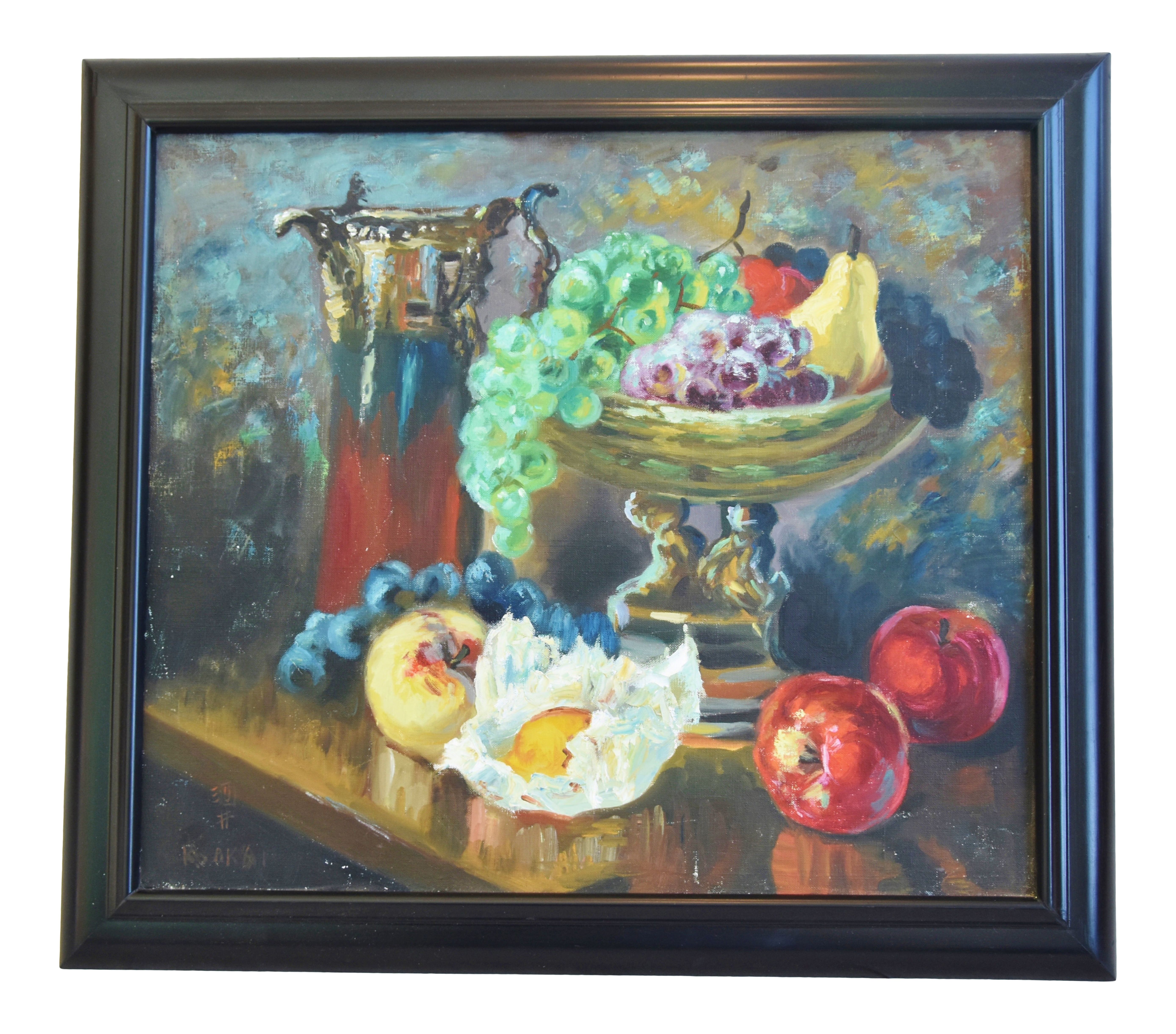 Vtg. Tablescape Fruit Stil Life Painting~P77647272