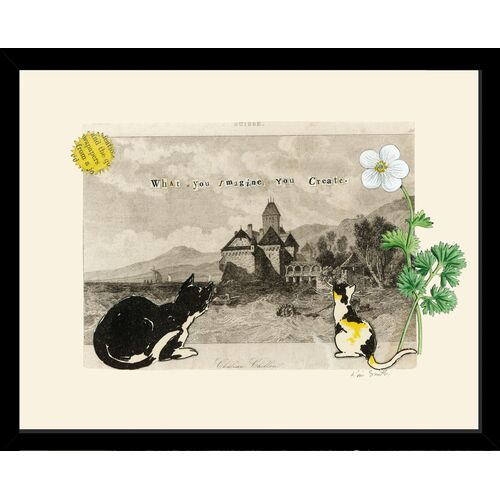 What You - 2 Cats, Collage Art Print, 15" x 12"
