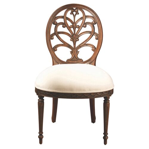 Adeline Side Chair, Ivory/Walnut~P75794807