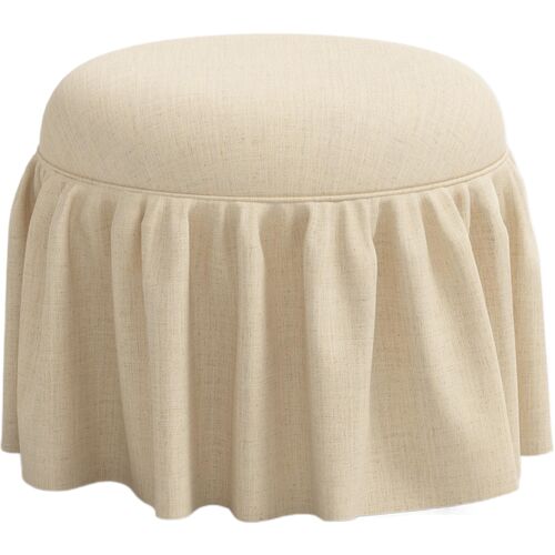Maggie Ruffle Skirted Ottoman, Linen Maggie Ruffle Skirted Ottoman, Linen