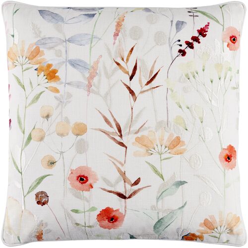Lulabelle Watercolor Garden Accent Pillow, Off-White