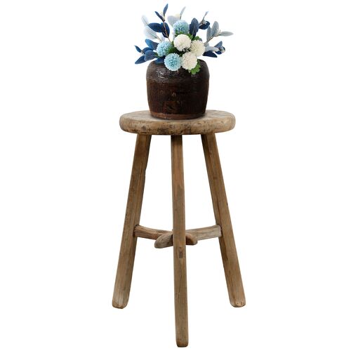 Vintage Round Stool, Weathered Natural