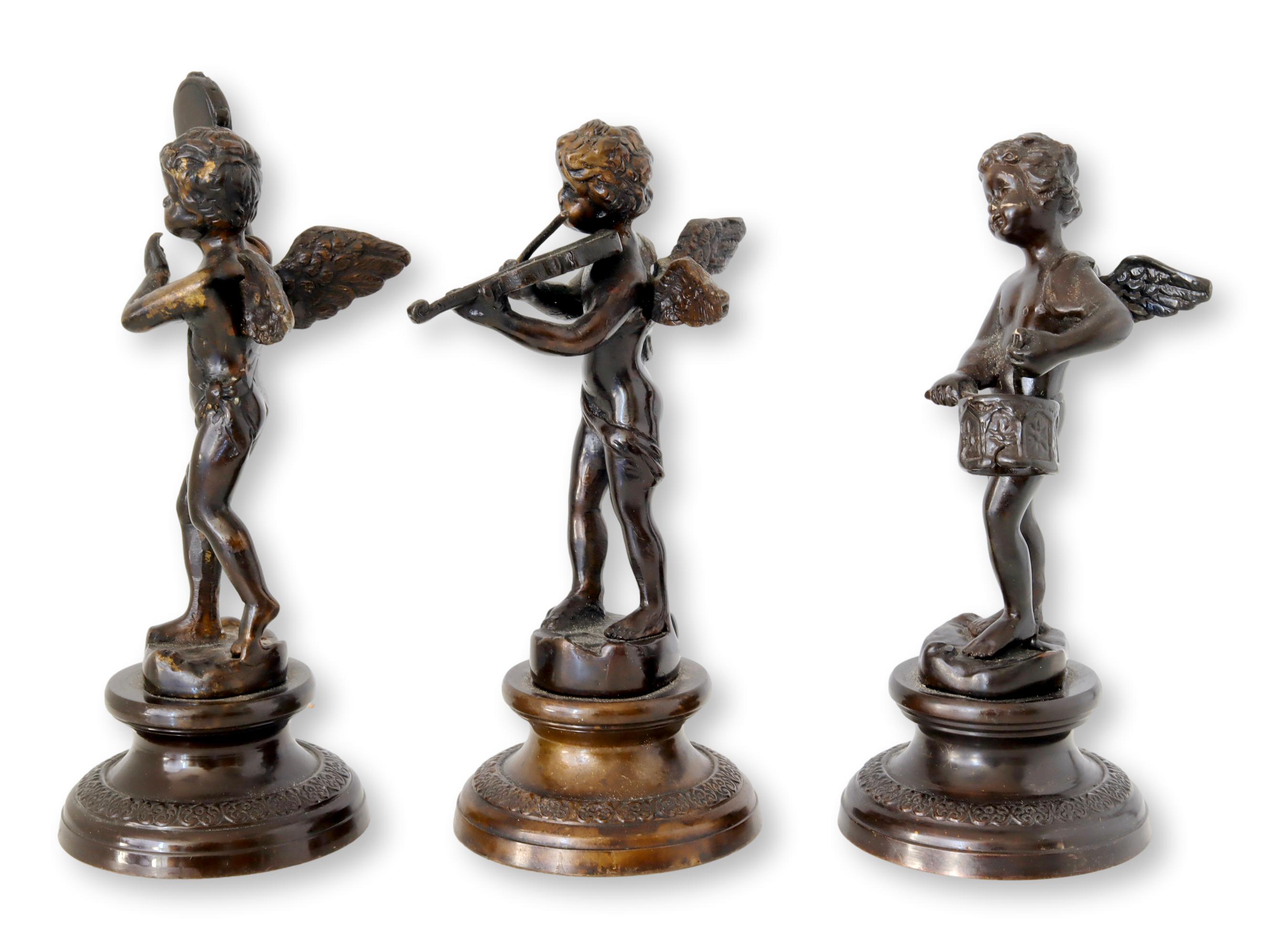 Bronzed Cherub Musician Statuettes, S/3~P77677953