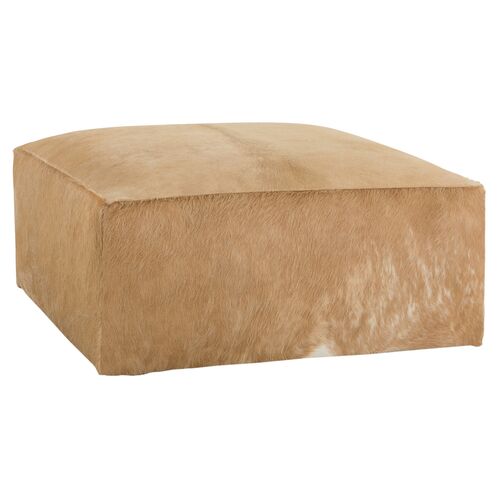 Cullen Hair on Hide Ottoman, Caramel