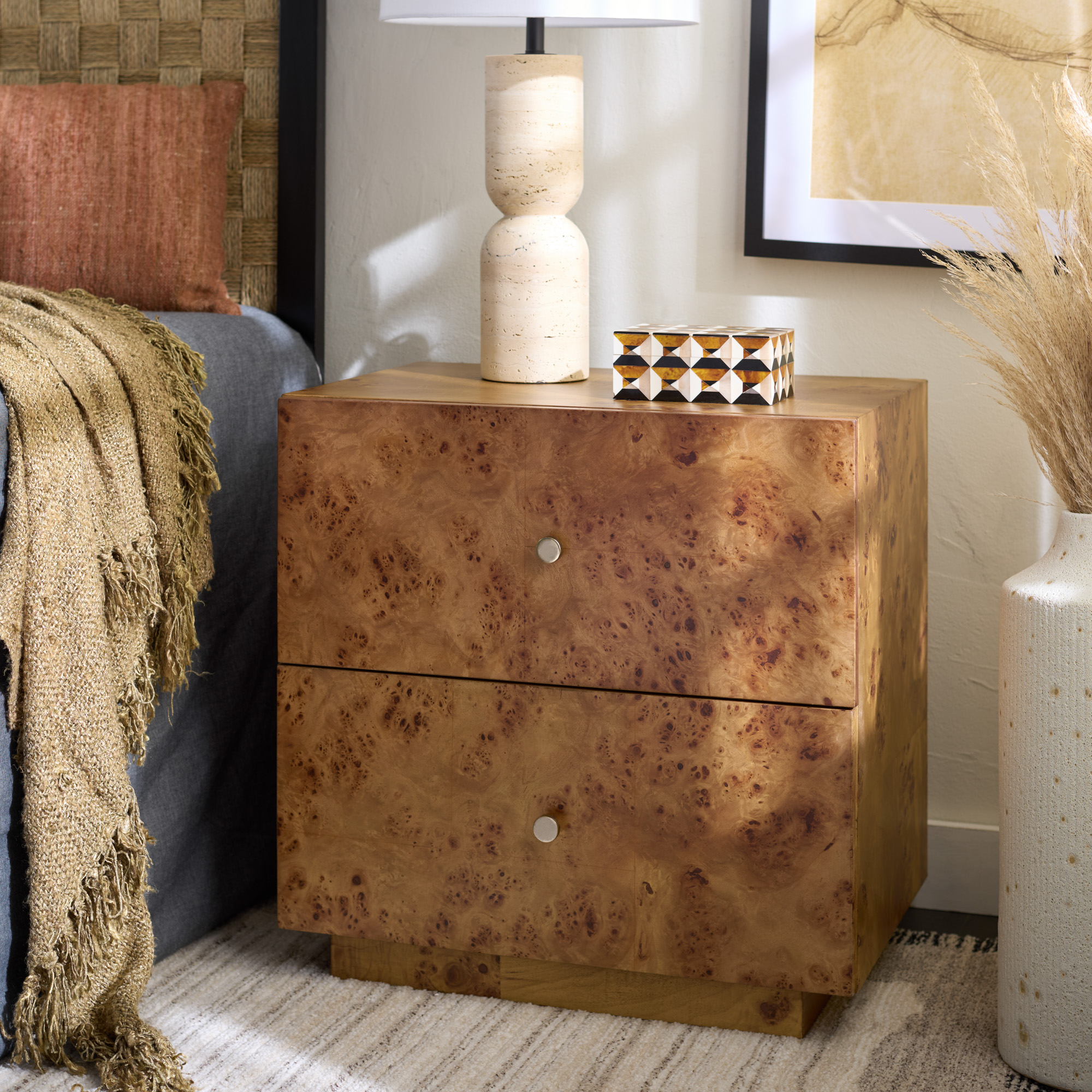 Darvella 2-Drawer Burlwood Nightstand, Natural | One Kings Lane