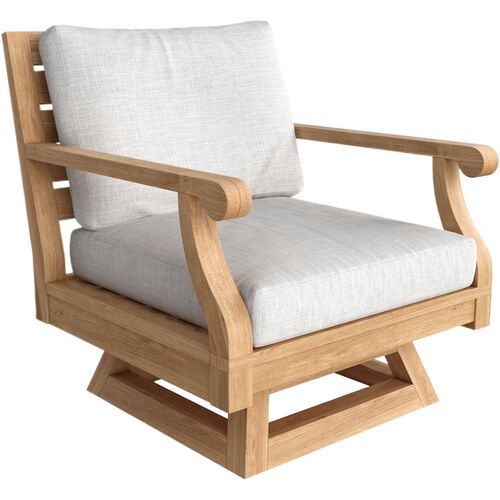 Nuvira Outdoor Teak Swivel Armchair, Linen Natural Sunbrella