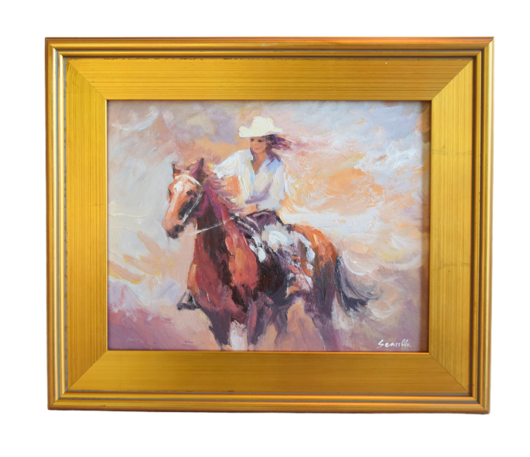 Western Cowgirl Riding Horse Painting~P77681741