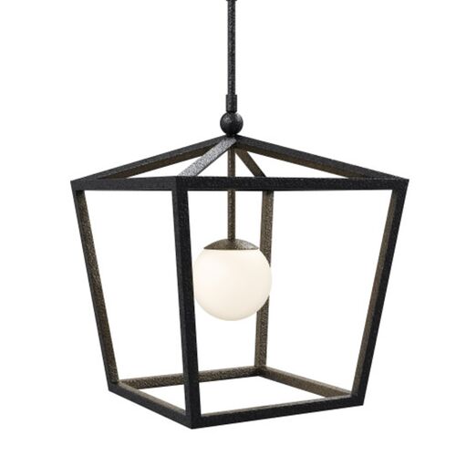 Denison Outdoor Iron Lantern, Black/Frosted White