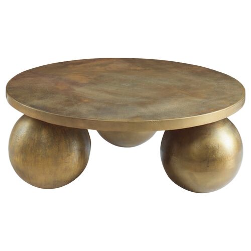 Gaspar 38" Round Aluminum Coffee Table, Gold