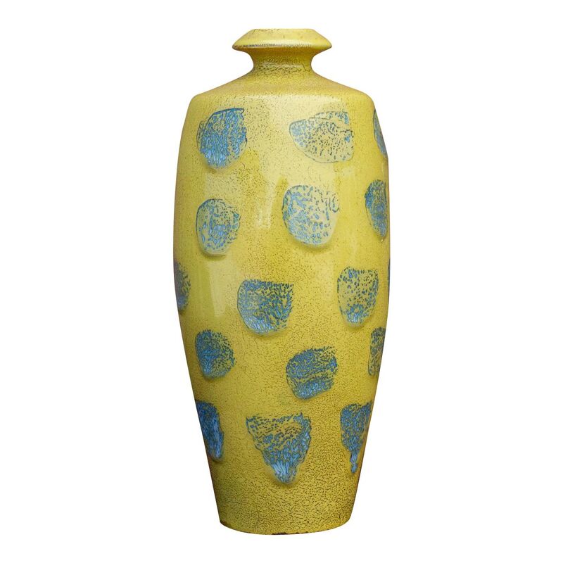 Vintage Asian Yellow & Blue Glazed Vase