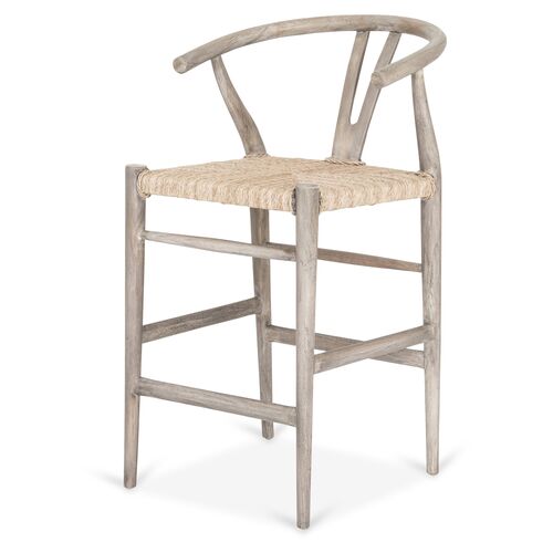 Paxton Teak Outdoor Counter Stool, Weathered Gray~P77567111