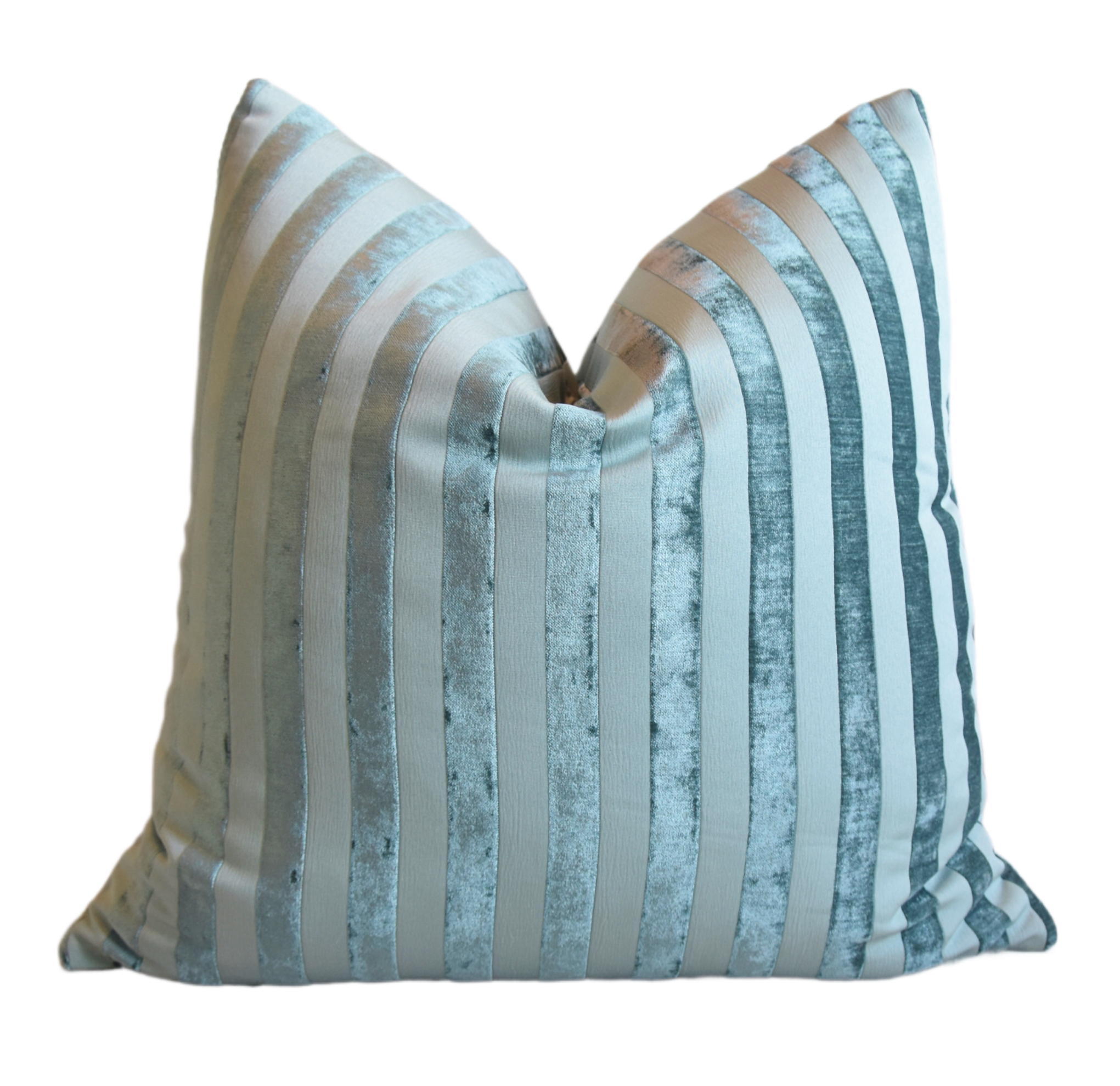 French Turquoise Velvet Striped Pillow~P77686820