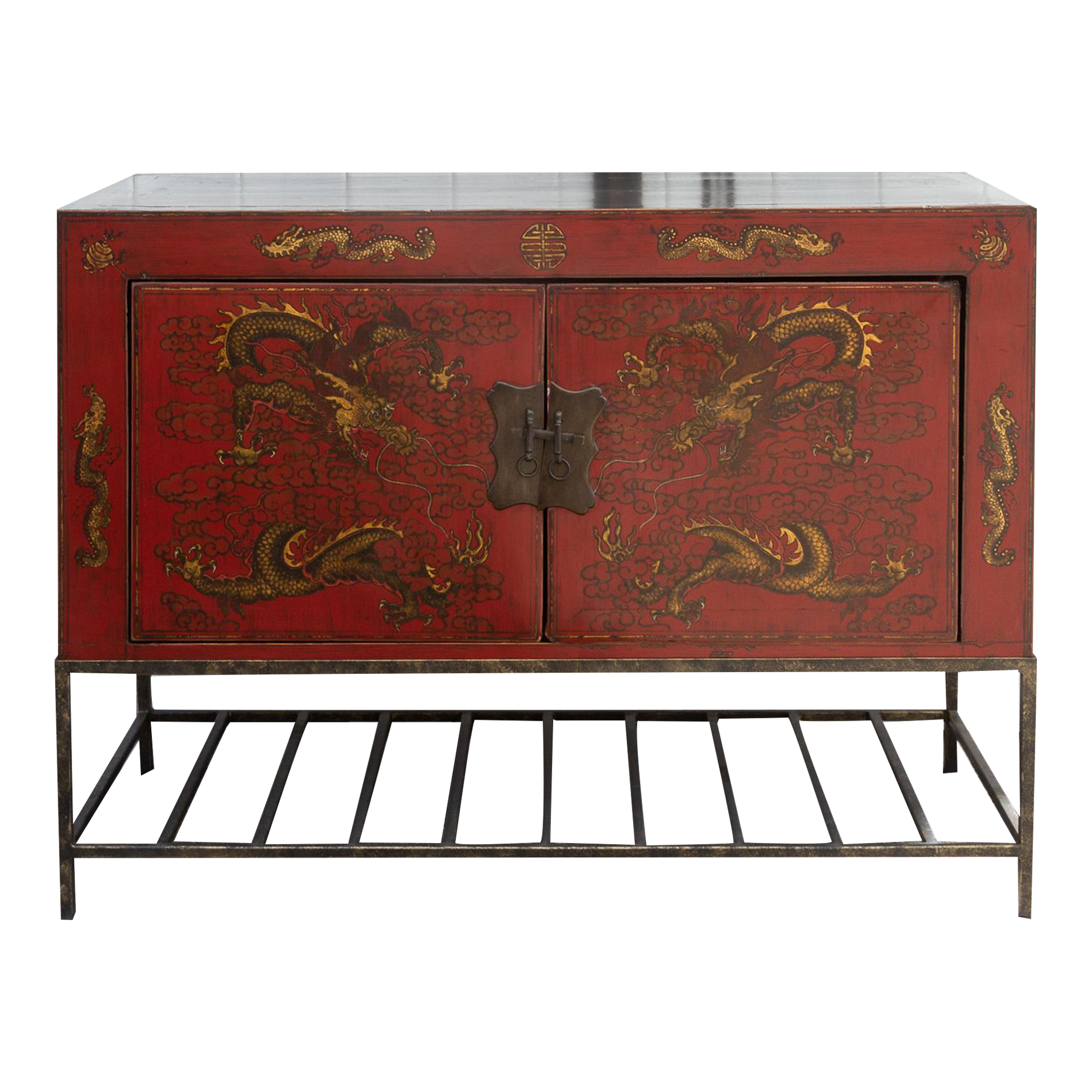 Red & Gilt Chinese Dragon Buffet Cabinet~P77656276