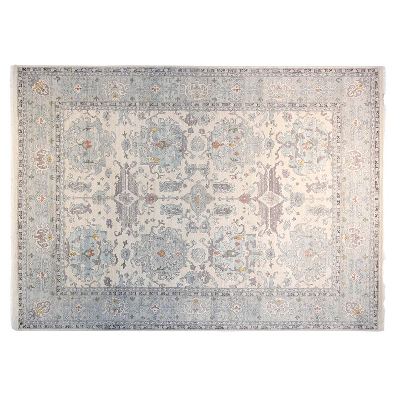 8'x10' Oushak Hand-Knotted Rug, Ivory/Steel