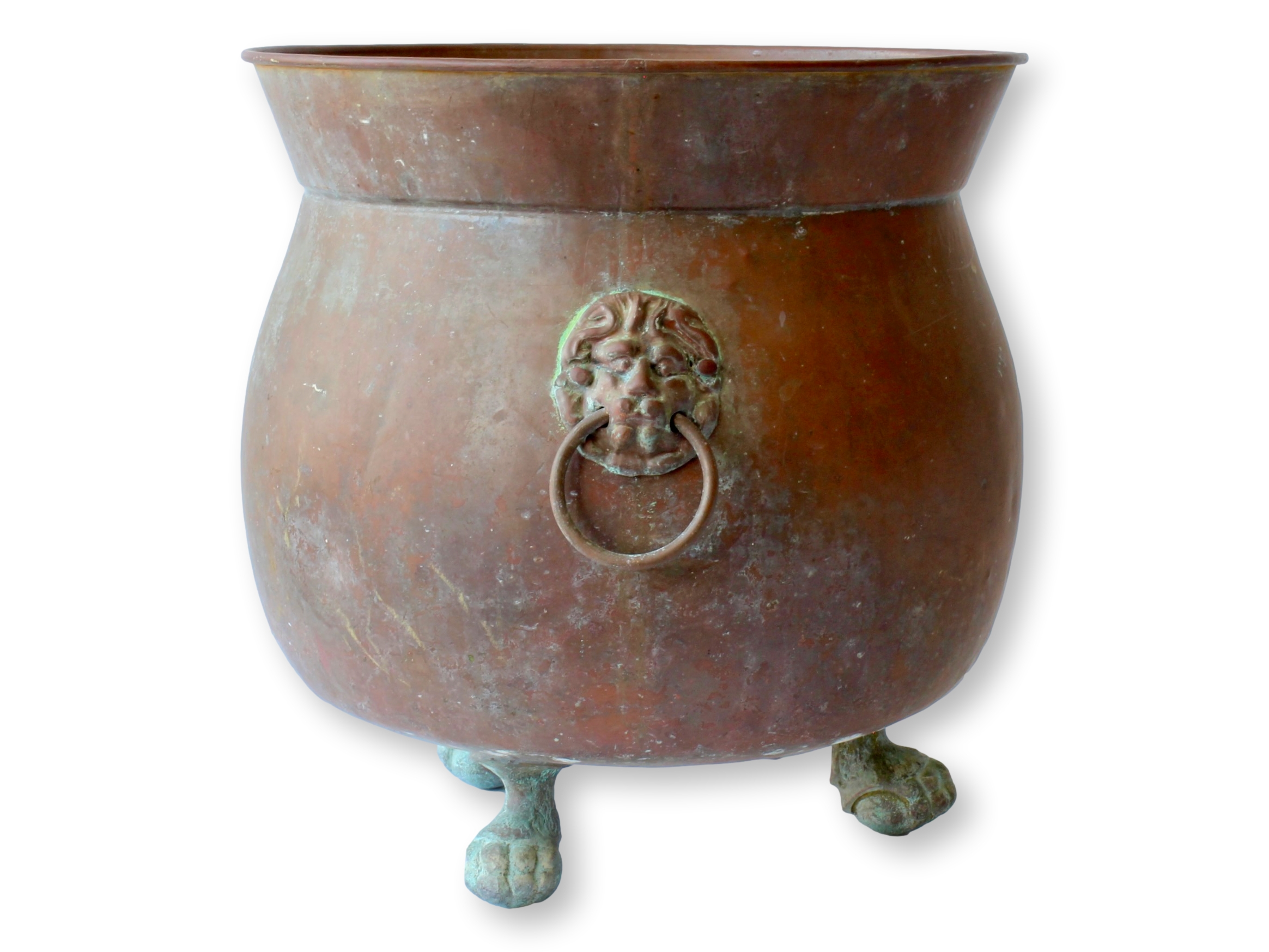 Vintage Copper Lion's Head Planter Pot~P77702106